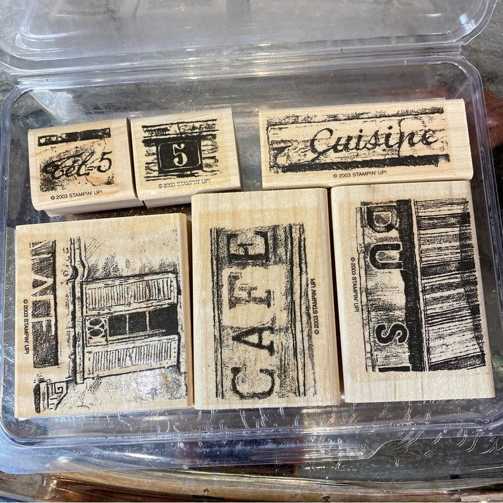 Stampin' Up! "PARISIAN PLAZA" wood mounted rubber stamps - RARE set of 6